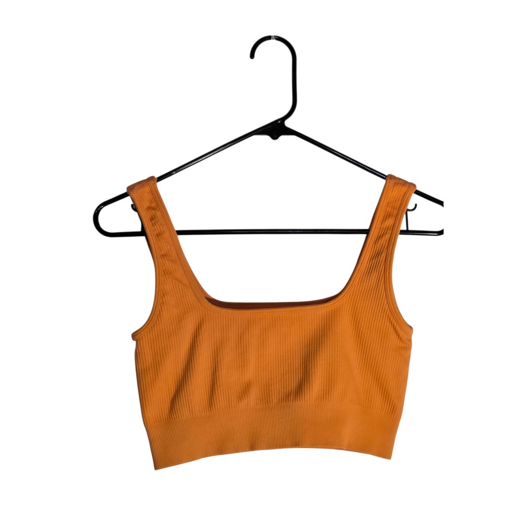 OQQ Women Ribbed Seamless Crop Top Burnt Orange Square Neck Workout Tank Size M